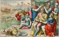 An illustration from David, hoc est virtutis exercitatissimae probatum Deo spectaculum, ex David pastoris, militis, regis, exulis, ac prophetae exemplis (1637)