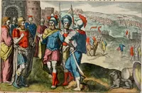 An illustration from David, hoc est virtutis exercitatissimae probatum Deo spectaculum, ex David pastoris, militis, regis, exulis, ac prophetae exemplis (1637)