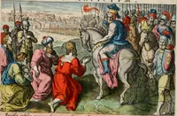 An illustration from David, hoc est virtutis exercitatissimae probatum Deo spectaculum, ex David pastoris, militis, regis, exulis, ac prophetae exemplis (1637)