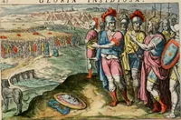 An illustration from David, hoc est virtutis exercitatissimae probatum Deo spectaculum, ex David pastoris, militis, regis, exulis, ac prophetae exemplis (1637)