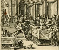 An illustration from David, virtvtis exercitatissimae probatum Deo spectaculum : ex Dauidis pastoris, militis, ducis, exsulis ac prophetae exemplis (1597)
