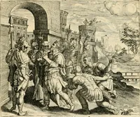 An illustration from David, virtvtis exercitatissimae probatum Deo spectaculum : ex Dauidis pastoris, militis, ducis, exsulis ac prophetae exemplis (1597)