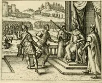 An illustration from David, virtvtis exercitatissimae probatum Deo spectaculum : ex Dauidis pastoris, militis, ducis, exsulis ac prophetae exemplis (1597)