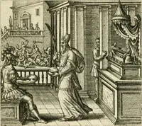 An illustration from David, virtvtis exercitatissimae probatum Deo spectaculum : ex Dauidis pastoris, militis, ducis, exsulis ac prophetae exemplis (1597)