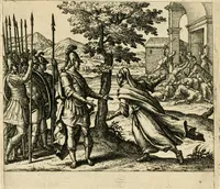 An illustration from David, virtvtis exercitatissimae probatum Deo spectaculum : ex Dauidis pastoris, militis, ducis, exsulis ac prophetae exemplis (1597)