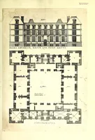 Picture 21 of 45 from De architectura Iacobi Androuetii du Cerceau, opus : quo descriptae sunt aedificiorum quinquaginta planè dissimilium ichnographiae, in omnium non modò potentiorum, sed etiam mediocrium & tenuiorum gratia[m], quos aedificandi studium oblectat: adiunctâ vsus & commoditatis in habitationibus singulis expositione, vnà cum integra cuisque aedificij dimensione. Hûc accedit breuis explicatio de structurarum, quibus aedifica constant, dimensione per orgyiam, que Gallica est architectorum mensura, sex longa pedes: quâ certè methodo nemo non aedificia quaevis metiri, & futuri in aedificando sumptus rationem secum inire poterit .. (1559), leaf 103