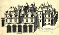 Picture 43 of 45 from De architectura Iacobi Androuetii du Cerceau, opus : quo descriptae sunt aedificiorum quinquaginta planè dissimilium ichnographiae, in omnium non modò potentiorum, sed etiam mediocrium & tenuiorum gratia[m], quos aedificandi studium oblectat: adiunctâ vsus & commoditatis in habitationibus singulis expositione, vnà cum integra cuisque aedificij dimensione. Hûc accedit breuis explicatio de structurarum, quibus aedifica constant, dimensione per orgyiam, que Gallica est architectorum mensura, sex longa pedes: quâ certè methodo nemo non aedificia quaevis metiri, & futuri in aedificando sumptus rationem secum inire poterit .. (1559), leaf 161