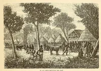 An illustration from De Benguella ás terras de Iácca; descripção de uma viagem na Africa central e occidental. Comprehendendo narrações, aventuras, e estudos importantes sobre as cabeceiras dos rios Cu-nene, Cu-bango, Lu-ando, Cu-anza e Cu-ango, e de grande parte do curso dos dois ultimos; alem da descoberta dos rios Hamba, Cauali, Sussa e Cu-gho, e larga noticia sobre as terras de Quiteca, N'bungo, Sosso, Futa, e Iácca (1881)
