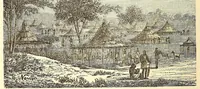 An illustration from De Benguella ás terras de Iácca; descripção de uma viagem na Africa central e occidental. Comprehendendo narrações, aventuras, e estudos importantes sobre as cabeceiras dos rios Cu-nene, Cu-bango, Lu-ando, Cu-anza e Cu-ango, e de grande parte do curso dos dois ultimos; alem da descoberta dos rios Hamba, Cauali, Sussa e Cu-gho, e larga noticia sobre as terras de Quiteca, N'bungo, Sosso, Futa, e Iácca (1881)