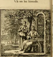 Picture 17 of 103 from De bykorf des gemoeds : honing zaamelende uit allerley bloemen : vervattende over de honderd konstige figuuren : met godlyke spreuken en stichtelyke verzen (1711), leaf 73