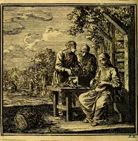 An illustration from De Bykorf des Gemoeds : Honing zaamelende uit allerley Bloemen (1711)