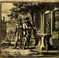 An illustration from De Bykorf des Gemoeds : Honing zaamelende uit allerley Bloemen (1711)