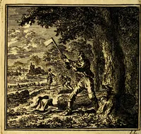 An illustration from De Bykorf des Gemoeds : Honing zaamelende uit allerley Bloemen (1711)