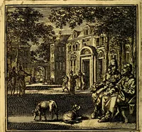 An illustration from De Bykorf des Gemoeds : Honing zaamelende uit allerley Bloemen (1711)