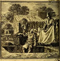 An illustration from De Bykorf des Gemoeds : Honing zaamelende uit allerley Bloemen (1711)