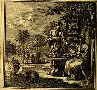 An illustration from De Bykorf des Gemoeds : Honing zaamelende uit allerley Bloemen (1711)