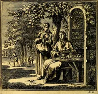 An illustration from De Bykorf des Gemoeds : Honing zaamelende uit allerley Bloemen (1711)