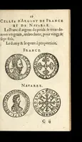 An illustration from [Declaration du roy, portant que les monnoyes d'argent legeres ne seront exposées que pour leur iuste prix selon leur poids & titre, & que tous les poids dont on se seruira pour les monnoyes, seront aiustez & estallonnez sur ceux de la Cour des monnoyes dans vn mois : registrée en la Cour des monnoyes le 24. octobre 1640 : ensemble l'arrest de ladite cour, pour le fait de l'estalonnement desdits poids]. (1640)