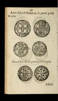 An illustration from [Declaration du roy, portant que les monnoyes d'argent legeres ne seront exposées que pour leur iuste prix selon leur poids & titre, & que tous les poids dont on se seruira pour les monnoyes, seront aiustez & estallonnez sur ceux de la Cour des monnoyes dans vn mois : registrée en la Cour des monnoyes le 24. octobre 1640 : ensemble l'arrest de ladite cour, pour le fait de l'estalonnement desdits poids]. (1640)