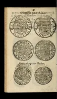 An illustration from [Declaration du roy, portant que les monnoyes d'argent legeres ne seront exposées que pour leur iuste prix selon leur poids & titre, & que tous les poids dont on se seruira pour les monnoyes, seront aiustez & estallonnez sur ceux de la Cour des monnoyes dans vn mois : registrée en la Cour des monnoyes le 24. octobre 1640 : ensemble l'arrest de ladite cour, pour le fait de l'estalonnement desdits poids]. (1640)