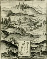 An illustration from Declaration de l'vsage du graphometre : par la pratique duq[ue]l l'on peut mesurer toutes distances des choses de remarque qui se pourront voir et discerner du lieu ou il sera posé : et po[ur] arpenter terres, bois, prez, & faire plans de villes et forteresses, cartes geographiques, & generalement toutes mesures visibles : et ce sans reigle d'arithmetique (1597)