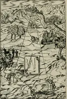 An illustration from Declaration de l'vsage du graphometre : par la pratique duq[ue]l l'on peut mesurer toutes distances des choses de remarque qui se pourront voir et discerner du lieu ou il sera posé : et po[ur] arpenter terres, bois, prez, & faire plans de villes et forteresses, cartes geographiques, & generalement toutes mesures visibles : et ce sans reigle d'arithmetique (1597)