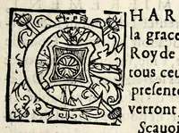 An illustration from Declaration faicte par le Roy svr l'edict de l'abbreuiation des proces. Publié en la Court de Parlement à Rouen, le xx. iour du mois d'A uril apres pasques. 1564. (1564)
