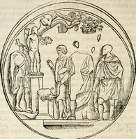 An illustration from De colvmna Traiani syntagma. Accesserunt explicatio veteris tabellae anaglyphae Homeri Iliadem, atqve ex Stesichoro, Arctino et Lesche Ilii excidivm continentis, & Emissarii Lacus Fvcini descriptio (1683)