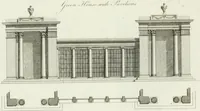 An illustration from Decorations for parks and gardens : designs for gates, garden seats, alcoves, temples, baths, entrance gates, lodges, facades, prospect towers, cattle sheds, ruins, bridges, greenhouses, &c. &c. also a hot house & hot wall : with plans & scales on 55 plates (1810)