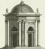 An illustration from Decorations for parks and gardens : designs for gates, garden seats, alcoves, temples, baths, entrance gates, lodges, facades, prospect towers, cattle sheds, ruins, bridges, greenhouses, &c. &c. also a hot house & hot wall : with plans & scales on 55 plates (1810)