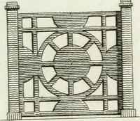An illustration from Decorations for parks and gardens : designs for gates, garden seats, alcoves, temples, baths, entrance gates, lodges, facades, prospect towers, cattle sheds, ruins, bridges, greenhouses, &c. &c. also a hot house & hot wall : with plans & scales on 55 plates (1810)