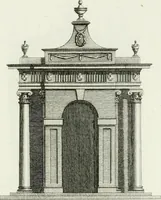 An illustration from Decorations for parks and gardens : designs for gates, garden seats, alcoves, temples, baths, entrance gates, lodges, facades, prospect towers, cattle sheds, ruins, bridges, greenhouses, &c. &c. also a hot house & hot wall : with plans & scales on 55 plates (1810)