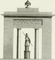 An illustration from Decorations for parks and gardens : designs for gates, garden seats, alcoves, temples, baths, entrance gates, lodges, facades, prospect towers, cattle sheds, ruins, bridges, greenhouses, &c. &c. also a hot house & hot wall : with plans & scales on 55 plates (1810)