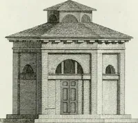 An illustration from Decorations for parks and gardens : designs for gates, garden seats, alcoves, temples, baths, entrance gates, lodges, facades, prospect towers, cattle sheds, ruins, bridges, greenhouses, &c. &c. also a hot house & hot wall : with plans & scales on 55 plates (1810)