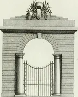 An illustration from Decorations for parks and gardens : designs for gates, garden seats, alcoves, temples, baths, entrance gates, lodges, facades, prospect towers, cattle sheds, ruins, bridges, greenhouses, &c. &c. also a hot house & hot wall : with plans & scales on 55 plates (1810)