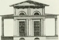 An illustration from Decorations for parks and gardens : designs for gates, garden seats, alcoves, temples, baths, entrance gates, lodges, facades, prospect towers, cattle sheds, ruins, bridges, greenhouses, &c. &c. also a hot house & hot wall : with plans & scales on 55 plates (1810)