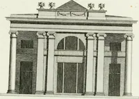 An illustration from Decorations for parks and gardens : designs for gates, garden seats, alcoves, temples, baths, entrance gates, lodges, facades, prospect towers, cattle sheds, ruins, bridges, greenhouses, &c. &c. also a hot house & hot wall : with plans & scales on 55 plates (1810)