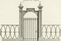 An illustration from Decorations for parks and gardens : designs for gates, garden seats, alcoves, temples, baths, entrance gates, lodges, facades, prospect towers, cattle sheds, ruins, bridges, greenhouses, &c. &c. also a hot house & hot wall : with plans & scales on 55 plates (1810)
