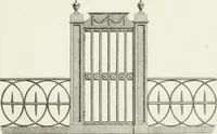 An illustration from Decorations for parks and gardens : designs for gates, garden seats, alcoves, temples, baths, entrance gates, lodges, facades, prospect towers, cattle sheds, ruins, bridges, greenhouses, &c. &c. also a hot house & hot wall : with plans & scales on 55 plates (1810)