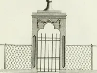 An illustration from Decorations for parks and gardens : designs for gates, garden seats, alcoves, temples, baths, entrance gates, lodges, facades, prospect towers, cattle sheds, ruins, bridges, greenhouses, &c. &c. also a hot house & hot wall : with plans & scales on 55 plates (1810)