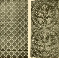 An illustration from Decorative textiles; an illustrated book on coverings for furniture, walls and floors, including damasks, brocades and velvets, tapestries, laces, embroideries, chintzes, cretones, drapery and furniture trimmings, wall papers, carpets and rugs, tooled and illuminated leathers (1918)