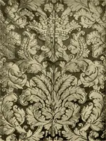 An illustration from Decorative textiles; an illustrated book on coverings for furniture, walls and floors, including damasks, brocades and velvets, tapestries, laces, embroideries, chintzes, cretones, drapery and furniture trimmings, wall papers, carpets and rugs, tooled and illuminated leathers (1918)