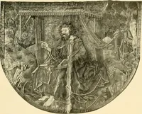 An illustration from Decorative textiles; an illustrated book on coverings for furniture, walls and floors, including damasks, brocades and velvets, tapestries, laces, embroideries, chintzes, cretones, drapery and furniture trimmings, wall papers, carpets and rugs, tooled and illuminated leathers (1918)