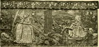 An illustration from Decorative textiles; an illustrated book on coverings for furniture, walls and floors, including damasks, brocades and velvets, tapestries, laces, embroideries, chintzes, cretones, drapery and furniture trimmings, wall papers, carpets and rugs, tooled and illuminated leathers (1918)