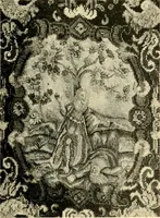 An illustration from Decorative textiles; an illustrated book on coverings for furniture, walls and floors, including damasks, brocades and velvets, tapestries, laces, embroideries, chintzes, cretones, drapery and furniture trimmings, wall papers, carpets and rugs, tooled and illuminated leathers (1918)