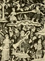 An illustration from Decorative textiles; an illustrated book on coverings for furniture, walls and floors, including damasks, brocades and velvets, tapestries, laces, embroideries, chintzes, cretones, drapery and furniture trimmings, wall papers, carpets and rugs, tooled and illuminated leathers (1918)