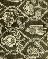 An illustration from Decorative textiles; an illustrated book on coverings for furniture, walls and floors, including damasks, brocades and velvets, tapestries, laces, embroideries, chintzes, cretones, drapery and furniture trimmings, wall papers, carpets and rugs, tooled and illuminated leathers (1918)