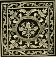 An illustration from Decorative textiles; an illustrated book on coverings for furniture, walls and floors, including damasks, brocades and velvets, tapestries, laces, embroideries, chintzes, cretones, drapery and furniture trimmings, wall papers, carpets and rugs, tooled and illuminated leathers (1918)