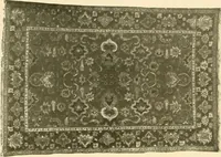 An illustration from Decorative textiles; an illustrated book on coverings for furniture, walls and floors, including damasks, brocades and velvets, tapestries, laces, embroideries, chintzes, cretones, drapery and furniture trimmings, wall papers, carpets and rugs, tooled and illuminated leathers (1918)