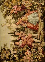 An illustration from Decorative textiles; an illustrated book on coverings for furniture, walls and floors, including damasks, brocades and velvets, tapestries, laces, embroideries, chintzes, cretones, drapery and furniture trimmings, wall papers, carpets and rugs, tooled and illuminated leathers (1918)